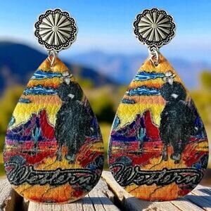 Western Horse Cowboy Leather Earrings